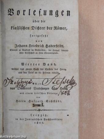 Vorlesungen über die klassischen Dichter der Römer IV./Horaz als Mensch und Burger von Rom (gótbetűs)(rossz állapotú)