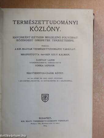 Természettudományi Közlöny 1916. (nem teljes évfolyam)/Pótfüzetek a Természettudományi Közlönyhöz 1916. 1-2.