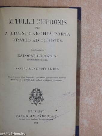 M. Tullii Ciceronis pro a. licinio archia poeta oratio ad iudices