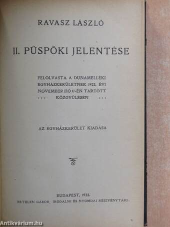 Ravasz László püspöki jelentései 1921-48. (1-26.)