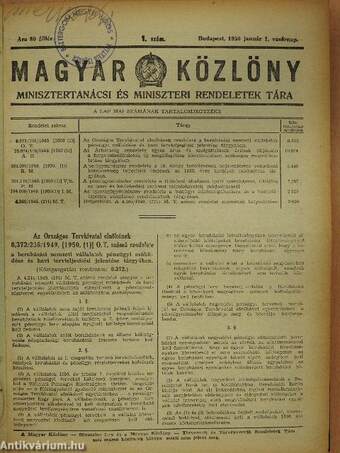 Magyar Közlöny 1950. január 1.-június 30. I-II. (fél évfolyam)/Magyar Közlöny 1950. Hivatalos lap 7-8. szám