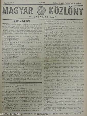 Magyar Közlöny 1950. január 1.-június 30. I-II. (fél évfolyam)/Magyar Közlöny 1950. Hivatalos lap 7-8. szám