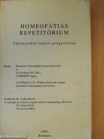 Homeopátiás Repetitórium