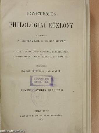 Egyetemes Philologiai Közlöny 1907. I.