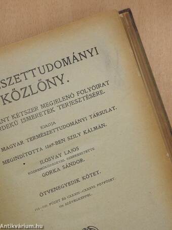 Természettudományi Közlöny 1919./Pótfüzetek a Természettudományi Közlönyhöz 1919. (Nem teljes évfolyam)