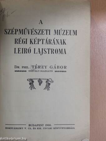 A Szépművészeti Múzeum régi képtárának leiró lajstroma