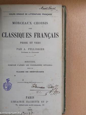 Morceaux Choisis des Classiques Francais (Mandl Bernát könyvtárából)