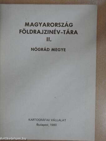 Magyarország földrajzinév-tára II. - Nógrád megye