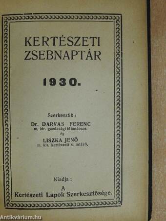 Kertészeti zsebnaptár 1930.