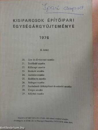 Kisiparosok építőipari egységárgyűjteménye II. 1976.