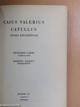 Caius Valerius Catullus összes költeményei