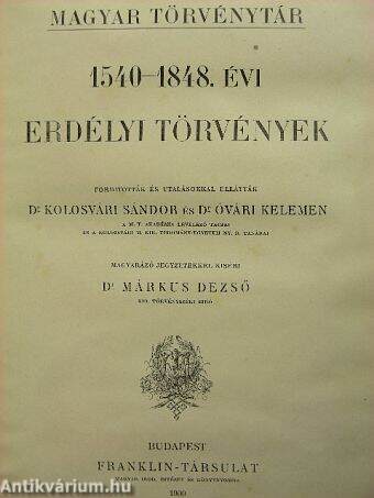 1540-1848. évi erdélyi törvények