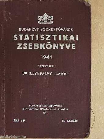 Budapest Székesfőváros Statisztikai Zsebkönyve 1941.