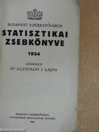 Budapest Székesfőváros Statisztikai Zsebkönyve 1934.