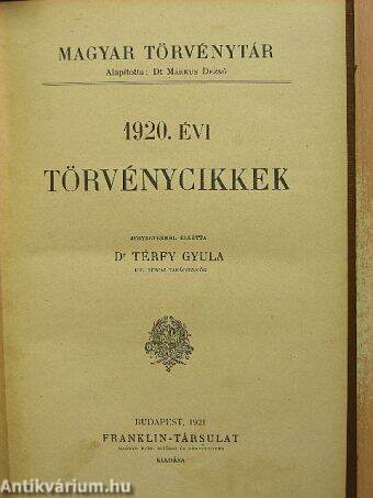 1920. évi törvénycikkek/Pótlás