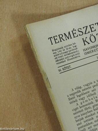 Természettudományi Közlöny 1932. (nem teljes évfolyam)/Pótfüzetek a Természettudományi Közlönyhöz 1932. január-december