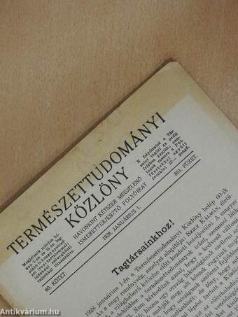 Természettudományi Közlöny 1928. január-december/Pótfüzetek a Természettudományi Közlönyhöz 1928. január-december