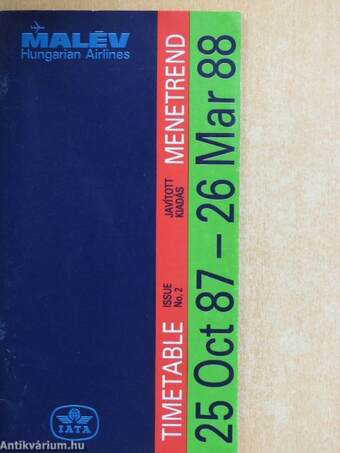 Malév menetrend 1987. október 25.-1988. március 26.