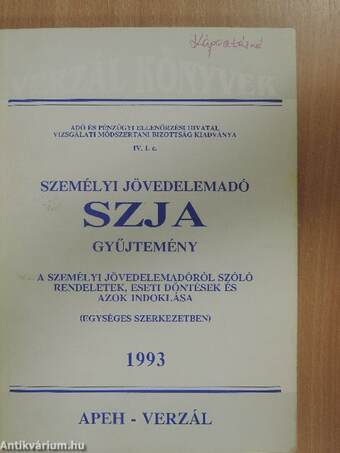 Személyi jövedelemadó - SZJA gyűjtemény 1993