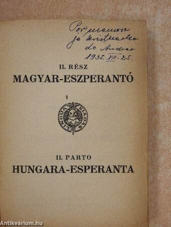 Az eszperantó világnyelv teljes kéziszótára II.