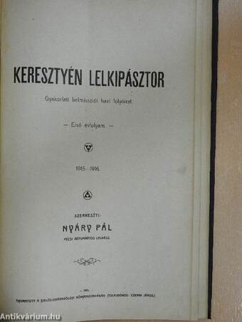 Keresztyén lelkipásztor 1915-1916. (nem teljes évfolyam)