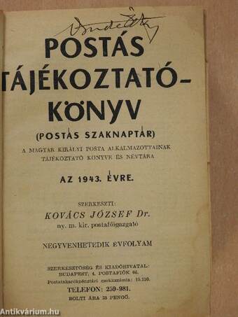 Postás Szaknaptár 1943. I-II.