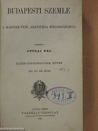 Budapesti Szemle 94. kötet 256-258. szám