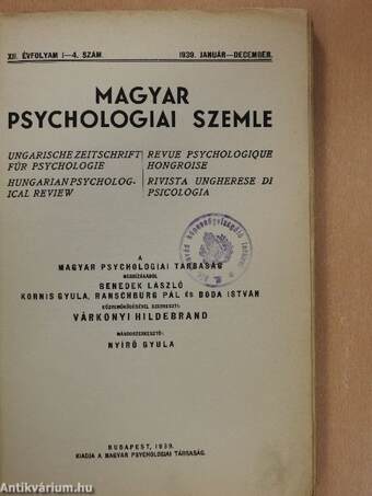 Magyar Psychologiai Szemle 1939. január-december