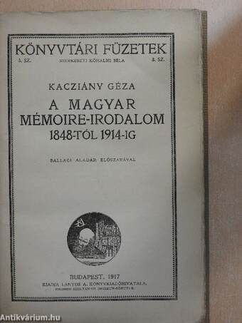 A magyar mémoire-irodalom 1848-tól 1914-ig