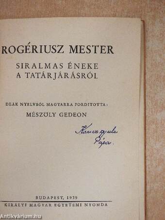 Rogériusz mester siralmas éneke a tatárjárásról