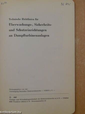 Technische Richtlinien für Überwachungs-, Sicherheits- und Schutzeinrichtungen an Dampfturbinenanlagen