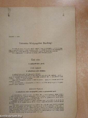 Budapest Székesfőváros Tekintetes Közigazgatási Bizottságához Jelentése Dr. Szemethy Károly tiszti főügyésznek