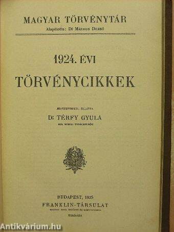 1924. évi törvénycikkek