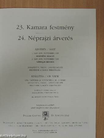 23. Kamara festmény/24. Néprajzi árverés