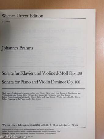 Sonate für Klavier und Violine d-Moll Op. 108/Sonata for Piano and Violin D minor Op. 108