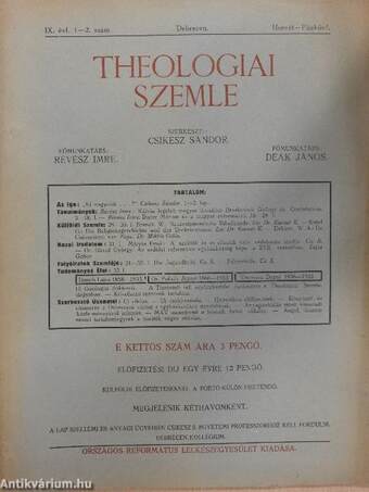 Theologiai Szemle 1933. Husvét-Pünkösd