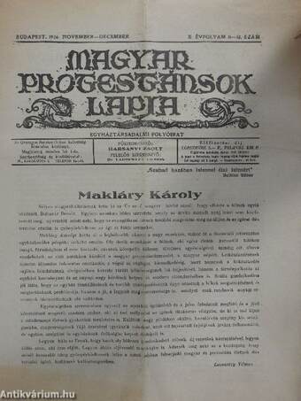 Magyar Protestánsok Lapja 1936. november-december