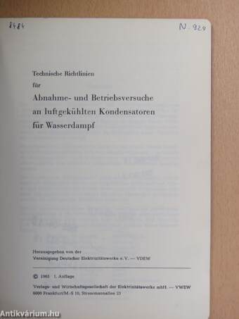 Technische Richtlinien für Abnahme- und Betriebsversuche an luftgekühlten Kondensatoren für Wasserdampf