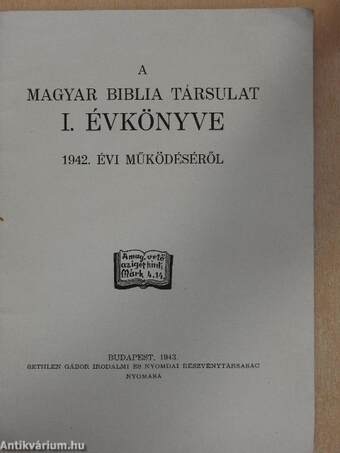 A Magyar Biblia Társulat I. Évkönyve