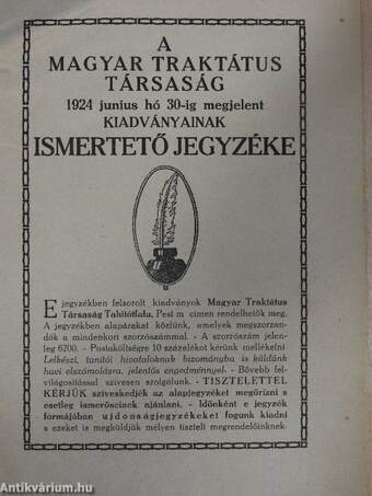 A Magyar Traktátus Társaság 1924 junius hó 30-ig megjelent kiadványainak ismertető jegyzéke