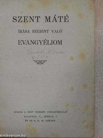 Szent Máté írása szerint való evangyéliom