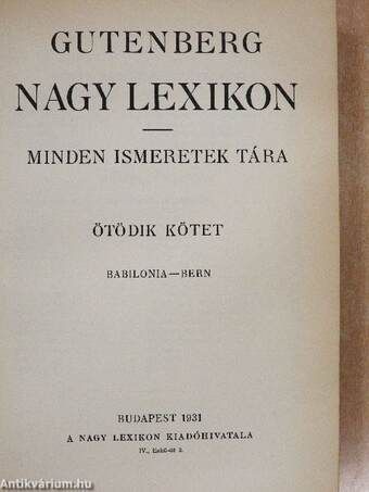 Gutenberg Nagy Lexikon V. (töredék)