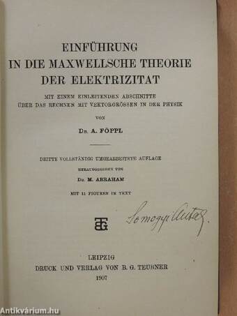 Theorie der Elektrizität I-II.