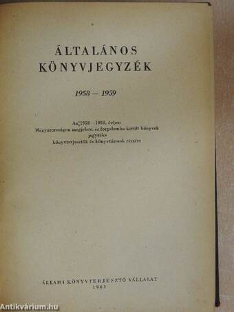 Általános könyvjegyzék 1958-1959