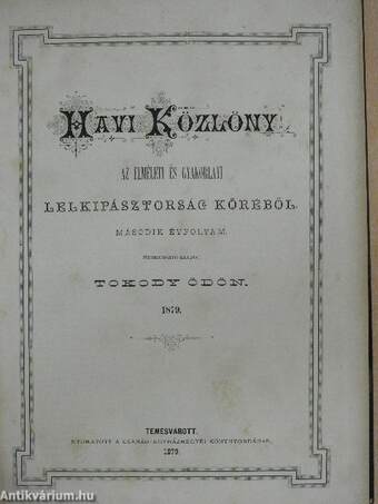 Havi közlöny az elméleti és gyakorlati lelkipásztorság köréből 1879.