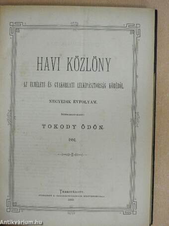 Havi közlöny az elméleti és gyakorlati lelkipásztorság köréből 1881.