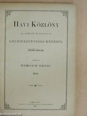 Havi közlöny az elméleti és gyakorlati lelkipásztorság köréből 1884.