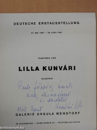 Plastiken von Lilla Kunvári (dedikált példány)
