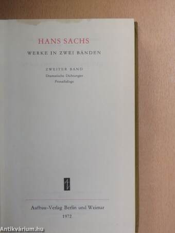 Hans Sachs Werke in zwei Bänden II. (töredék)