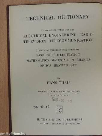 Technisches Wörterbuch II.